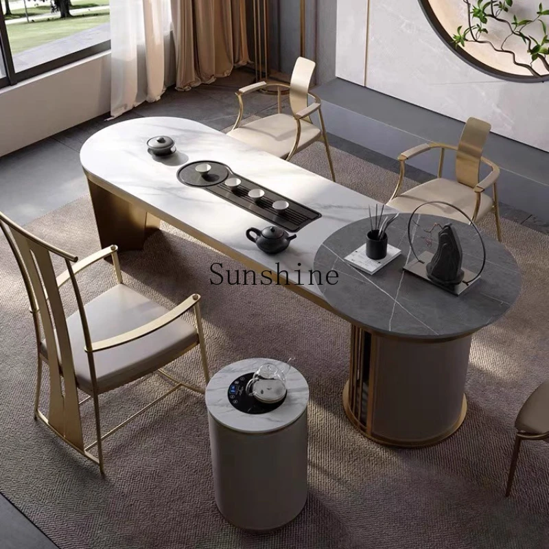 

Rock slab light luxury living room home villa high-end modern simple office kung fu tea table and chair combination