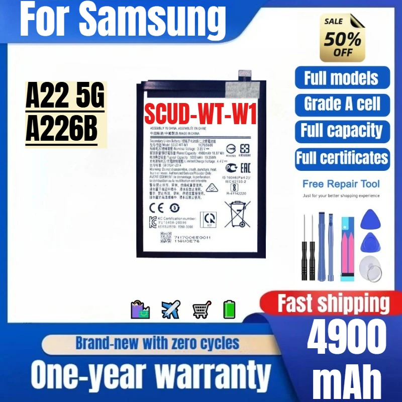 

SCUD-WT-W1 for Samsung A22 5G/A226B Phone Battery 0 cycle high quality high capacity replacement Bateria Grade A cell with tools