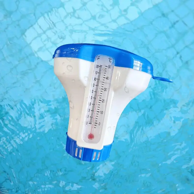 Swimming Pool Floating Chlorine Tablet Dispenser Pool Chlorine Floater Swimming Pool Disinfecting Box With Thermometer