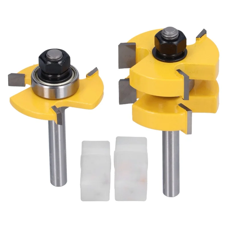 

Tongue Groove Router Bit Set Adjustable T Shape 3 Teeth 8mm Shank Woodworking Milling Cutter