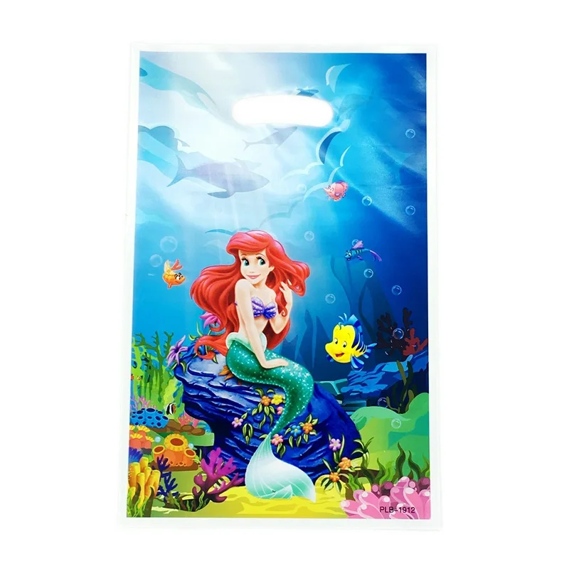 Mermaid Cartoon Plastic Gift Bag for Children, Birthday Party, Ocean Theme, Party Supplies, Decorações, Girl, Return, Goody