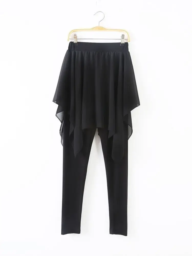 Faux Two Piece High Waist Skirt Pants for Women Classical Dancewear Solid Color Loose Fit Performance Bottoms for Training Stage