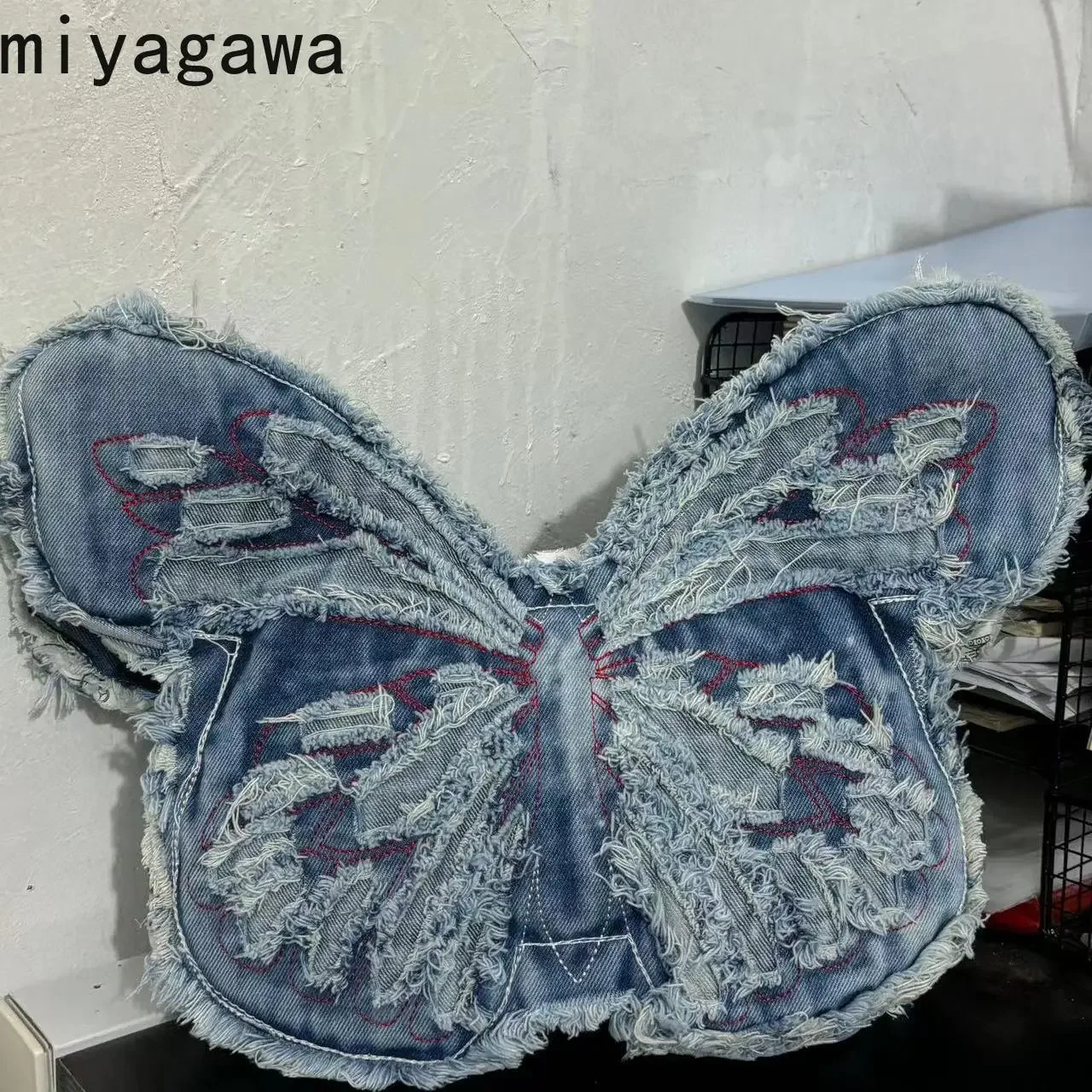 Miyagawa-Bolso de hombro de vaquero con mariposa bordada, mochila versátil de gran capacidad, diseño de nicho, 2024