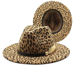 2024 winter fedora hats for women fashion Flat wide Brim Panama Wool Felt Jazz Fedora Hats for men Leopard goth top wedding Hat