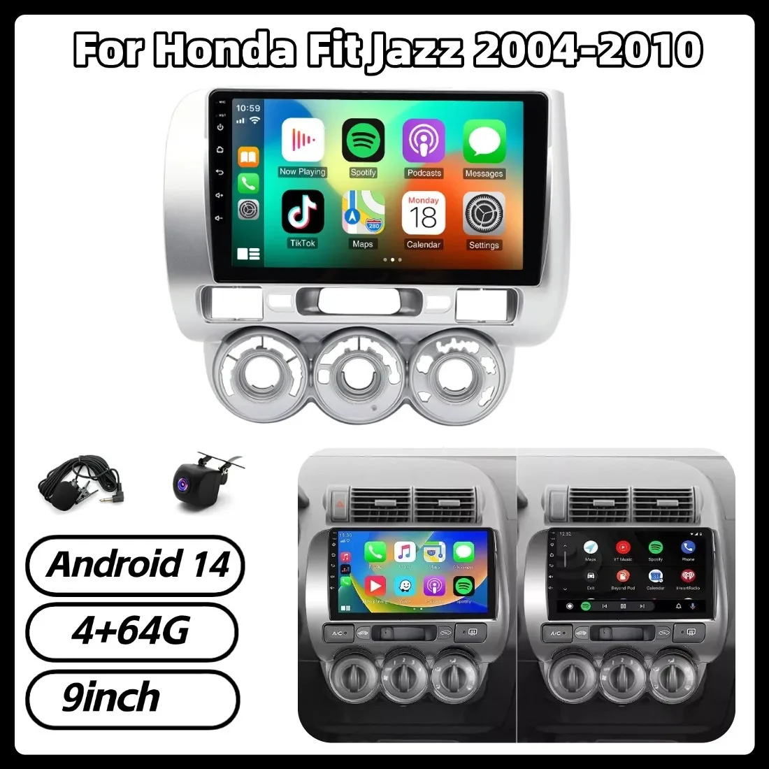 

Автомагнитола 4+64G 9 дюймов Android 14 для Honda Fit Jazz 2004-2010 с Carplay, Android Auto, GPS-навигацией, Wi-Fi и мультимедийным плеером