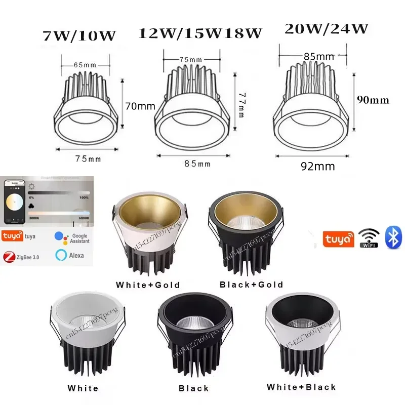 

Умный светодиодный потолочный светильник Tuya Zigbee/Bluetooth с антибликовым покрытием, черный/белый/золотой, 110/220 В, потолочный светильник с регулируемой яркостью, спальня, кухня