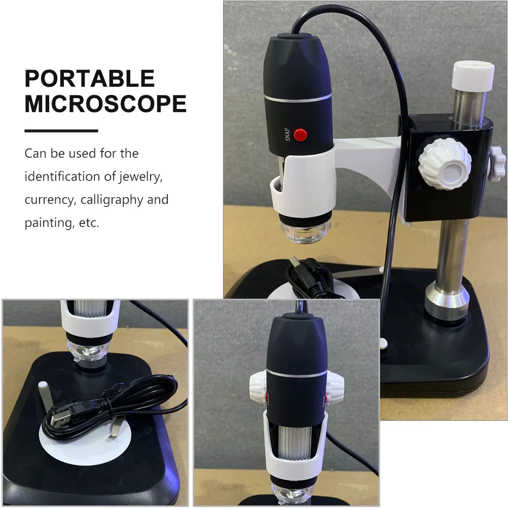 

1pc 1600X Digital Microscope Portable Electron Loupe Detecting Tool Led Light Jewelry Currency Inspection Lightweight Black