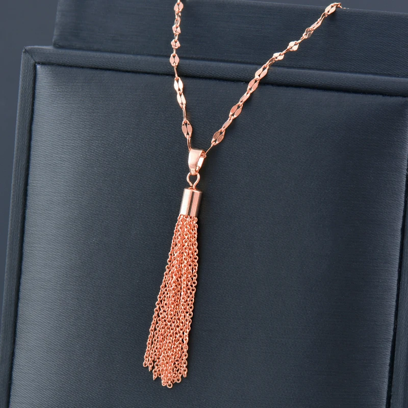 SINLEERY Stainless Steel Necklace Long Tassel Pendants For Women Fashion Jewelry Choker Neck Female Chain XL851