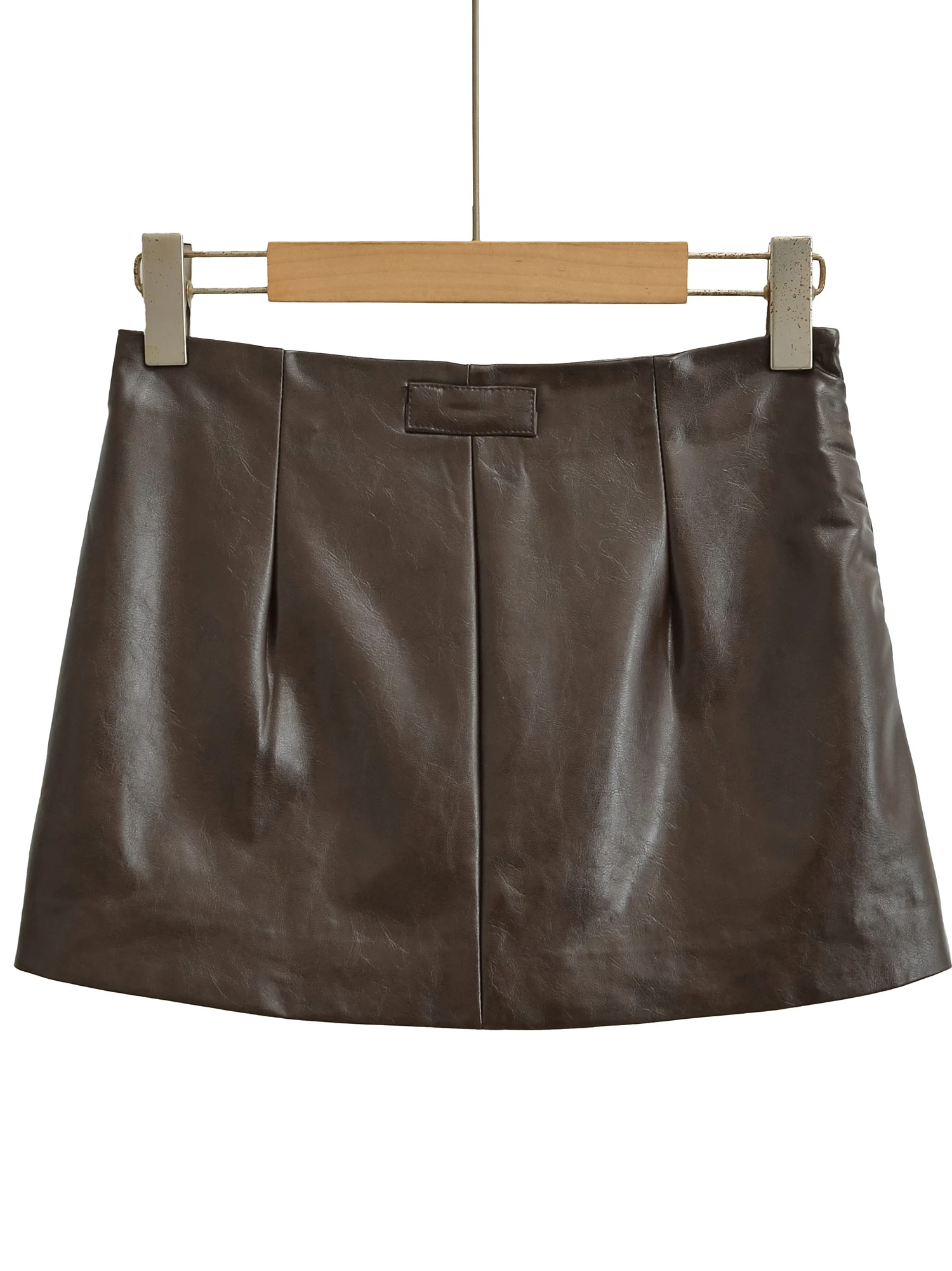 تنورة منخفضة الخصر بقصة ضيقة على شكل حرف A، تنورة كلاسيكية من جلد البولي يوريثان، لون نسائي، تنورة ضيقة غير رسمية بلون نقي #3