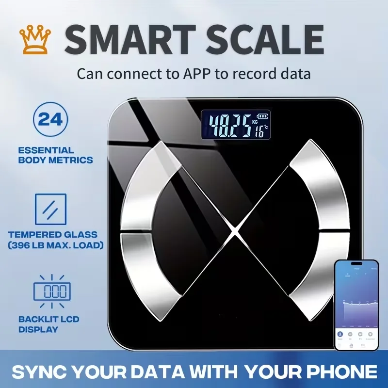 

Smart Body Fat Scale | Digital Bathroom Scale | 18 Key Metrics High Precision Weight Scale for BMI Muscle Tracking 400lbs Capaci