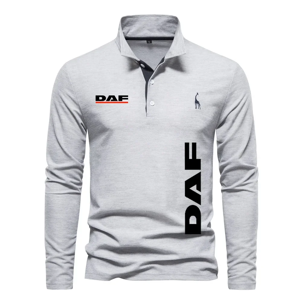 High-end brand men\'s POLO shirt Long sleeve 100% cotton men\'s long sleeve POLO shirt Truck DAF long sleeve T-shirt for men