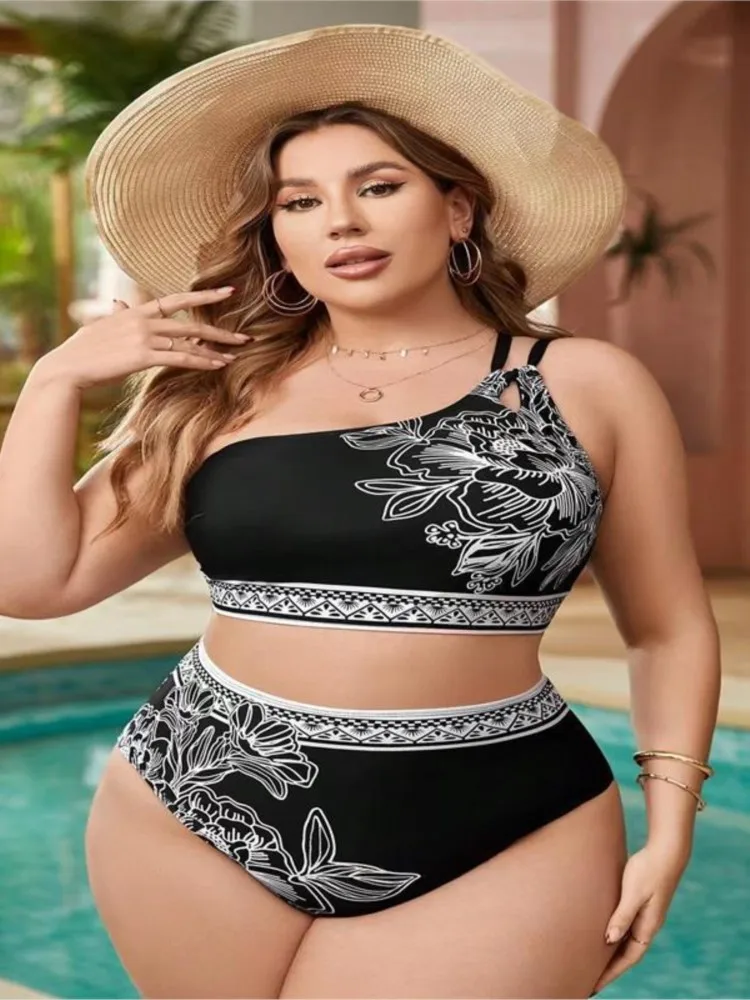 

L-4XL Plus Size High Waist Bikini Women's Push Up Big Large Size Swimsuit 2026 Summer Mujer Tummy Control Swimwear Bikini Sets