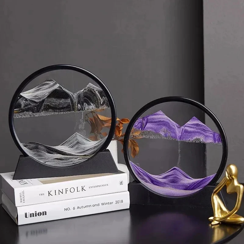 3D Moving Sand Art Picture Round Glass Deep Sea Sandscape Hourglass Quicksand Craft Flowing Sand Painting Office Home Decor Gift view 4