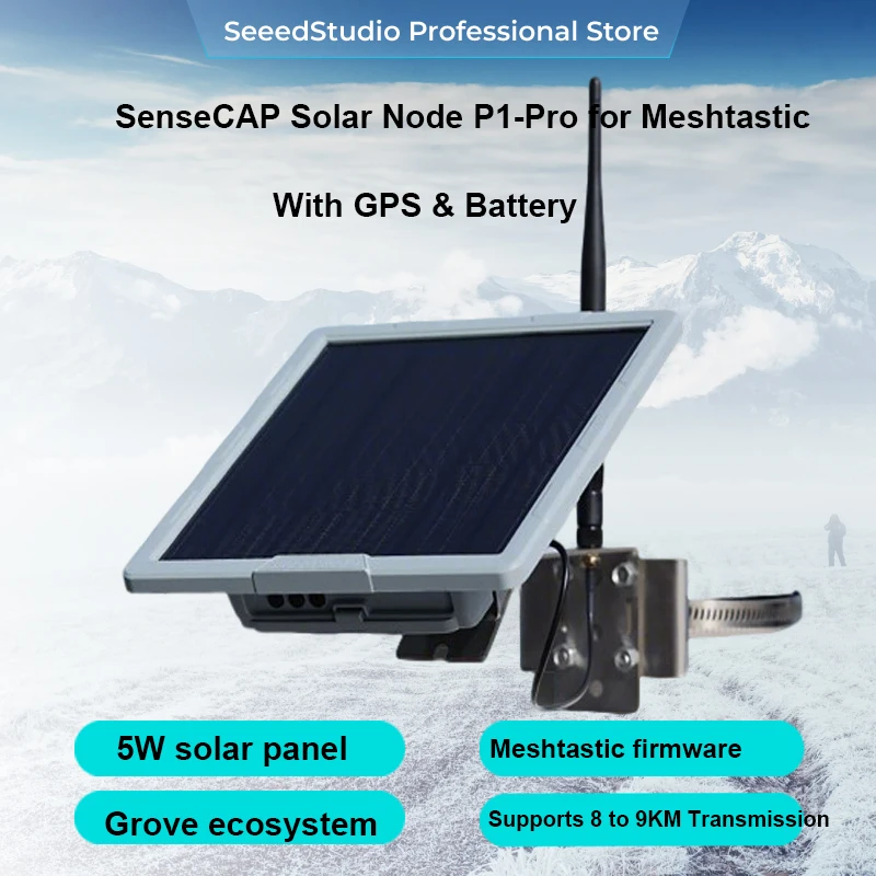 SenseCAP Solar Meshtastic Node 868MHz 915MHz Meshcore P1 Pro XIAO L76K GPS nRF52840 Plus built-in Battery 2dBi Antenna Grove