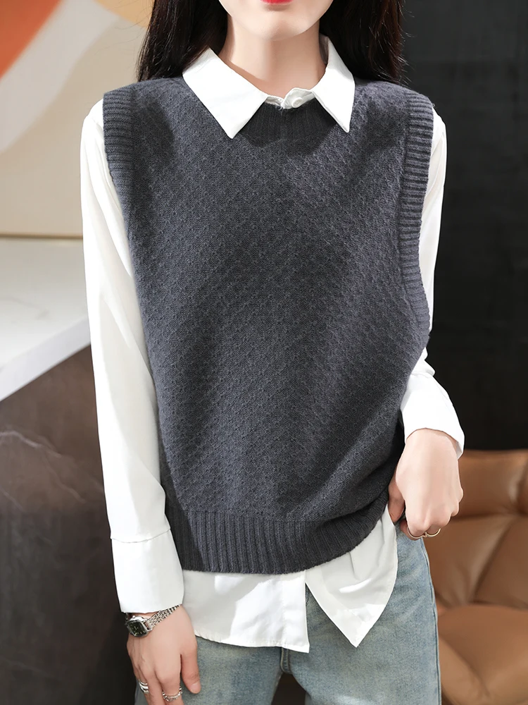 

Базовый осенне-зимний женский свитер, жилет, элегантный женский трикотаж из 100% мериносовой шерсти, пуловер с круглым вырезом, женская мягкая кашемировая одежда, топы