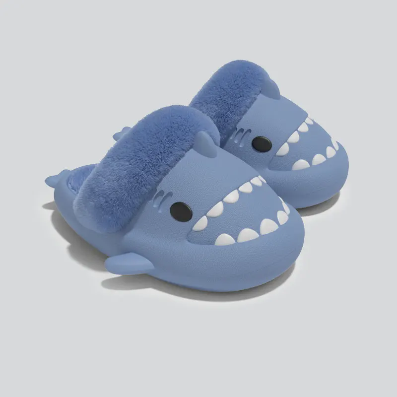 الأطفال المنزل بلون داخلي عدم الانزلاق نعال قماش الفتيان الشتاء القرش نعال من القطن الفتيات مقاوم للماء سميكة الصوف الدافئة #6