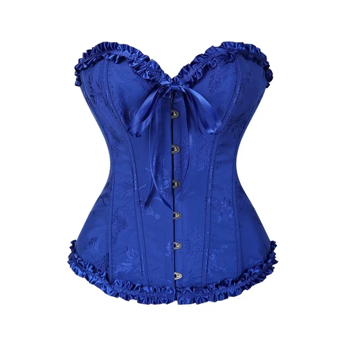 Bustiers y corsés deshuesados con volantes de color azul real, Top gótico, ropa Sexy Steampunk para mujer, corsé Vintage, disfraces burlescos victorianos