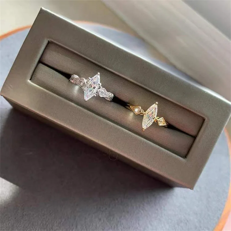 925 Silver Imported European Classic Olive Sharp Cut High Carbon Diamond Ring Finger D with approximately 68 points in two style