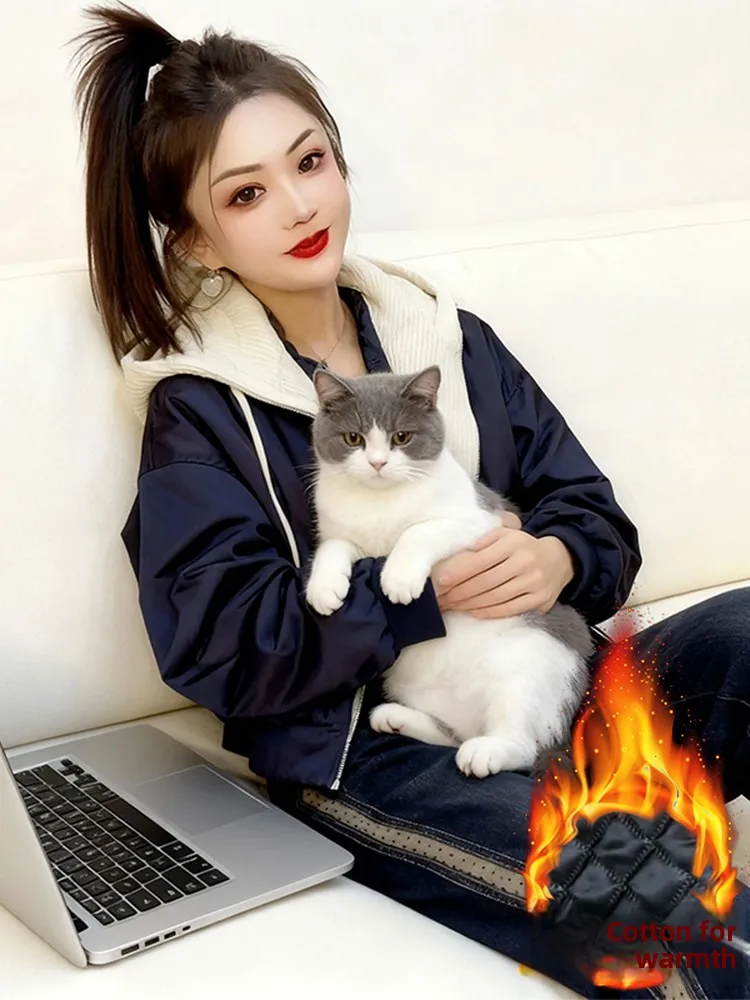 Chaud Fce doublé Thiened décontracté Sle femmes ort Jaet haut hiver nouveauté faux deux pièces conception à capuche fermeture à glissière