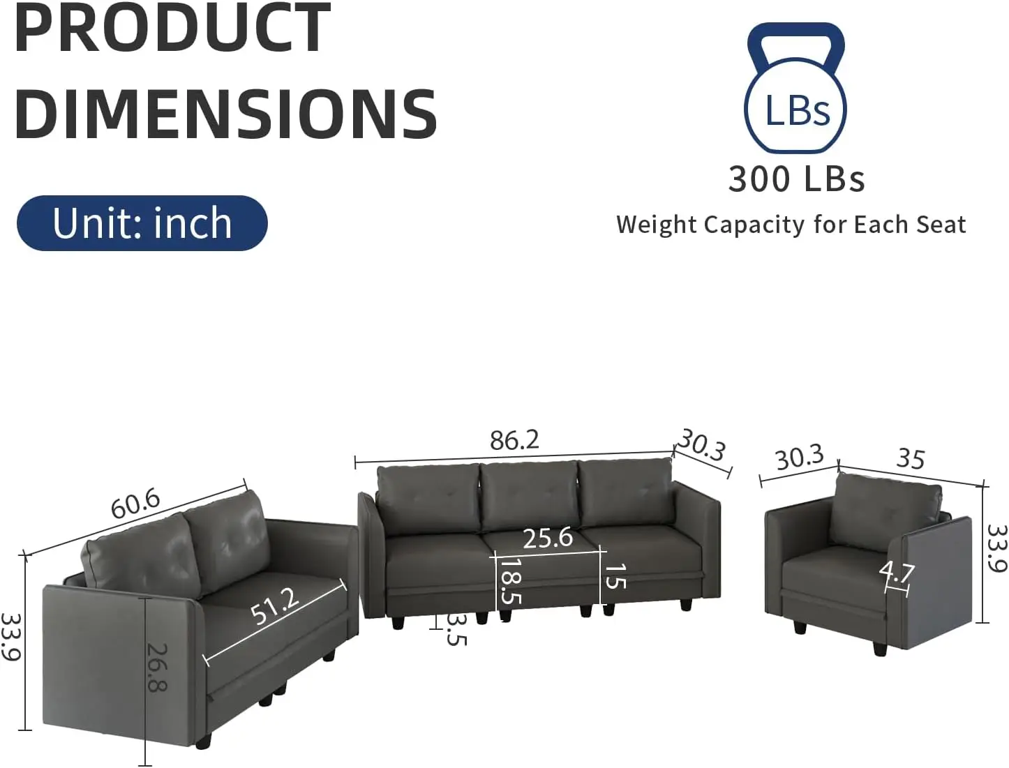 Faux Leather Fabric Modular Sectional Sofa Set with Storage, Armchair Loveseat and 3 Seater Sofa, Reversible 6 Seater Couch Sets