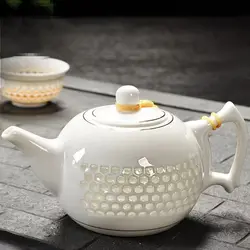 New White Porcelain Hollow Tea Set Chinese Kung Fu Home Teaware Ceremony Puer Kettle Pot 6 Tea Cups