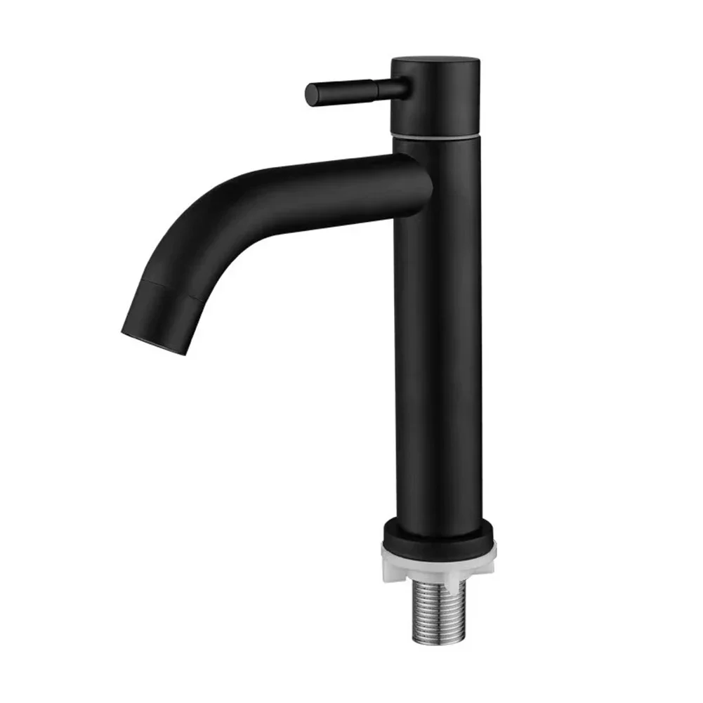 Single Cold Kitchen Sink Faucets Bathroom Counter Basins Faucets Antirust Filter Impurities Soft Water Black 304 Stainless Steel