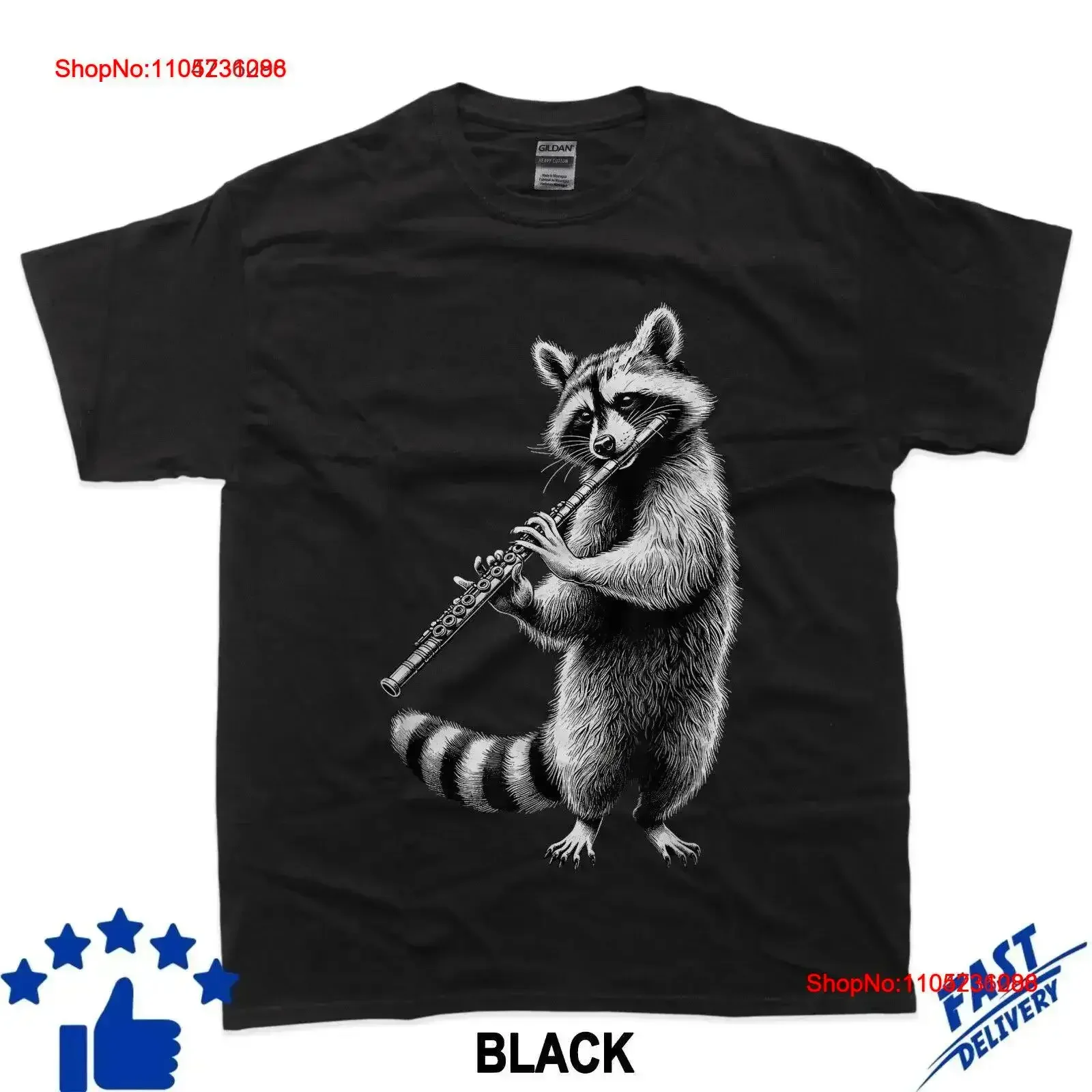 

Raccoon Playing Flute Flutist Player Instrument Musician T Shirt vintage Washed streetwear Stylish Stretched designer clothes