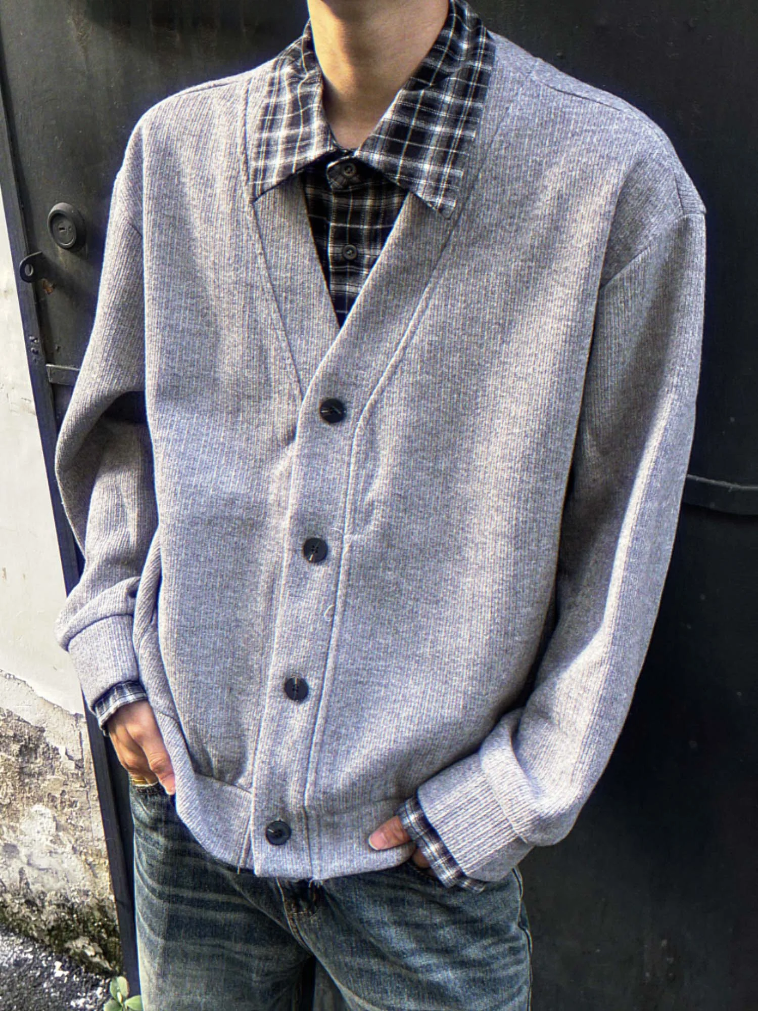 

American Retro Fake Two-Piece irt Sweater Knitted Jaet Men Women Cleanfit Design Versatile Couple's Outerwear Casual Winter