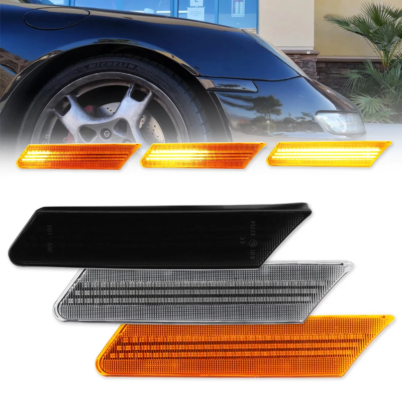 

2x For Porsche Boxster 986 996 911 GT2 GT3 Targa Carrera Turbo Front Bumper Side Marker LED Turn Signal Lights Canbus Free Error