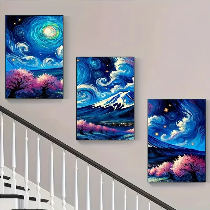 

Van Gogh Starry Mountain Red Tree Landscape 3Pcs Diamond Arts Painting Kits Colorful Flowers New Diy Full Mosaic Embroidery Sale