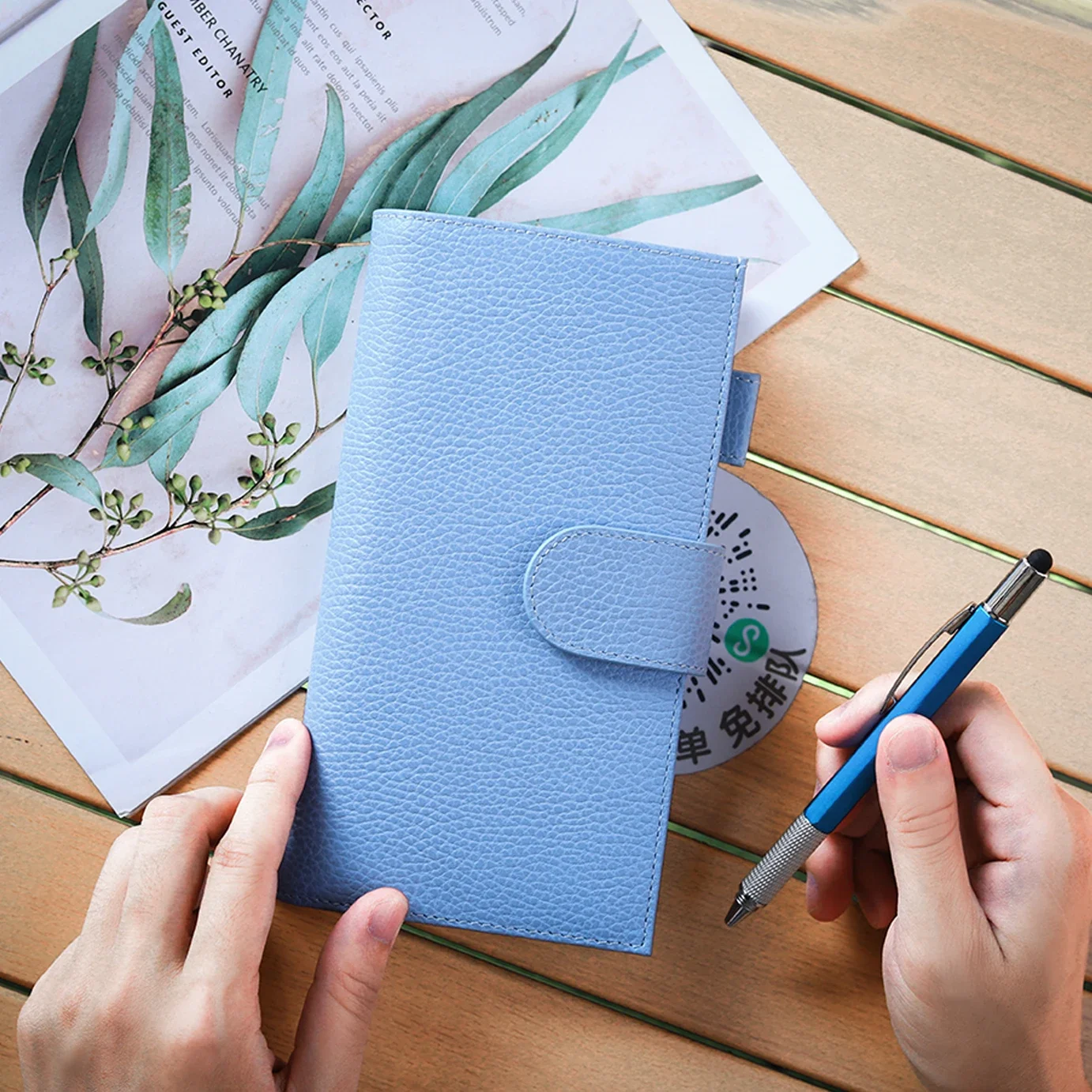 Moterm Firm Pebbled Grain Leather Sky Blue Color Genuine Cowhide Planner Notebook Cover Diary Agenda Organizer  Journey