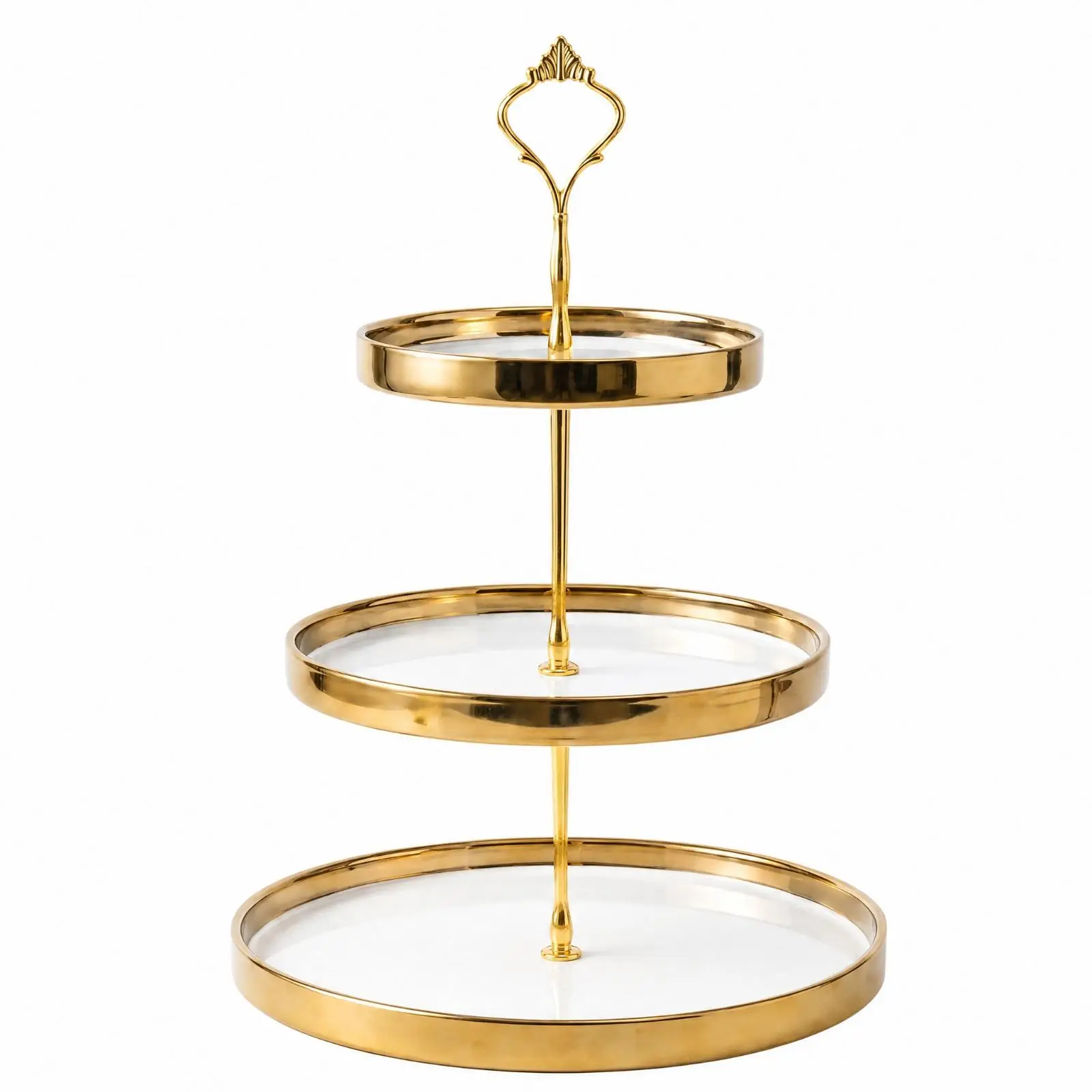 Three-Tier Serving Stand with Ceramic Trays Elegant Three-Tier Serving Stand with Top Handle Space-Saving for Entertaining,