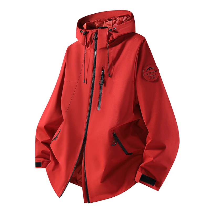 Spring Autumn Outdoor Hooded Jacket Men Women Wind Resistant Water Repellent Windbreaker Adjustable Cuffs Solid Color Casual Cli