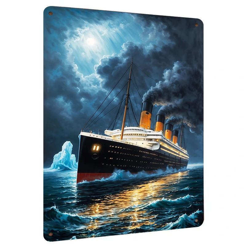 Titanic Night Voyage Metal Wall Art Vintage Ocean Liner Home Decor Nautical Decorative Painting
