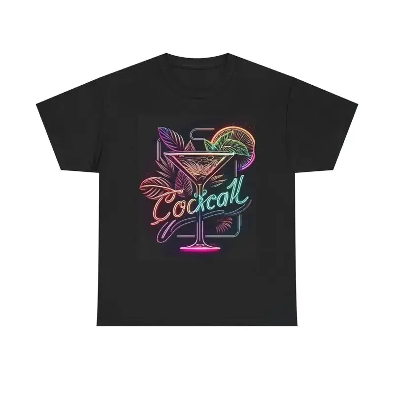 Neon Cocktail T Shirt Retro Miami Heavy Cotton