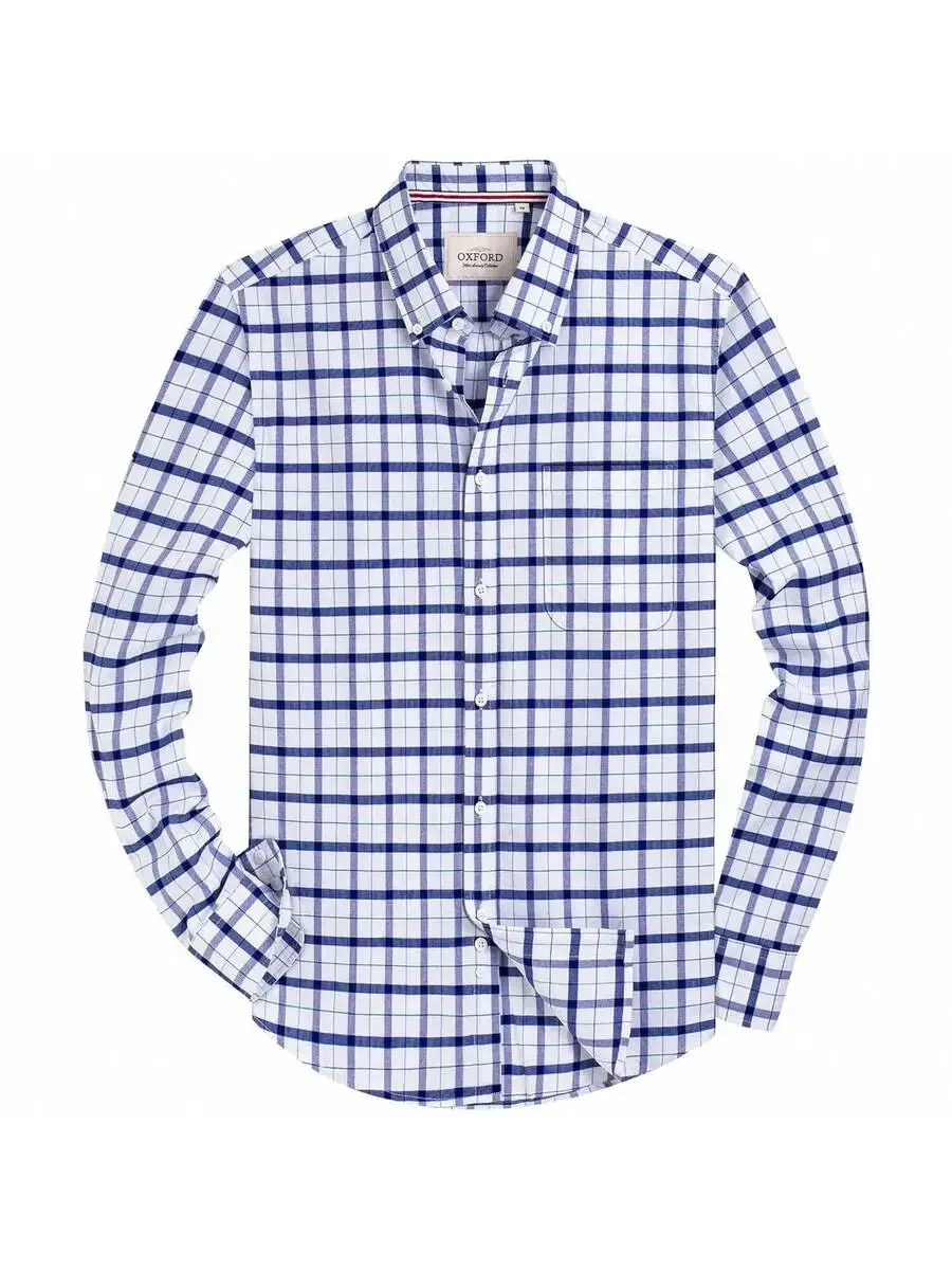 

Mens Solid Oxford Long Sleeve Button Down Shirt With Pocket