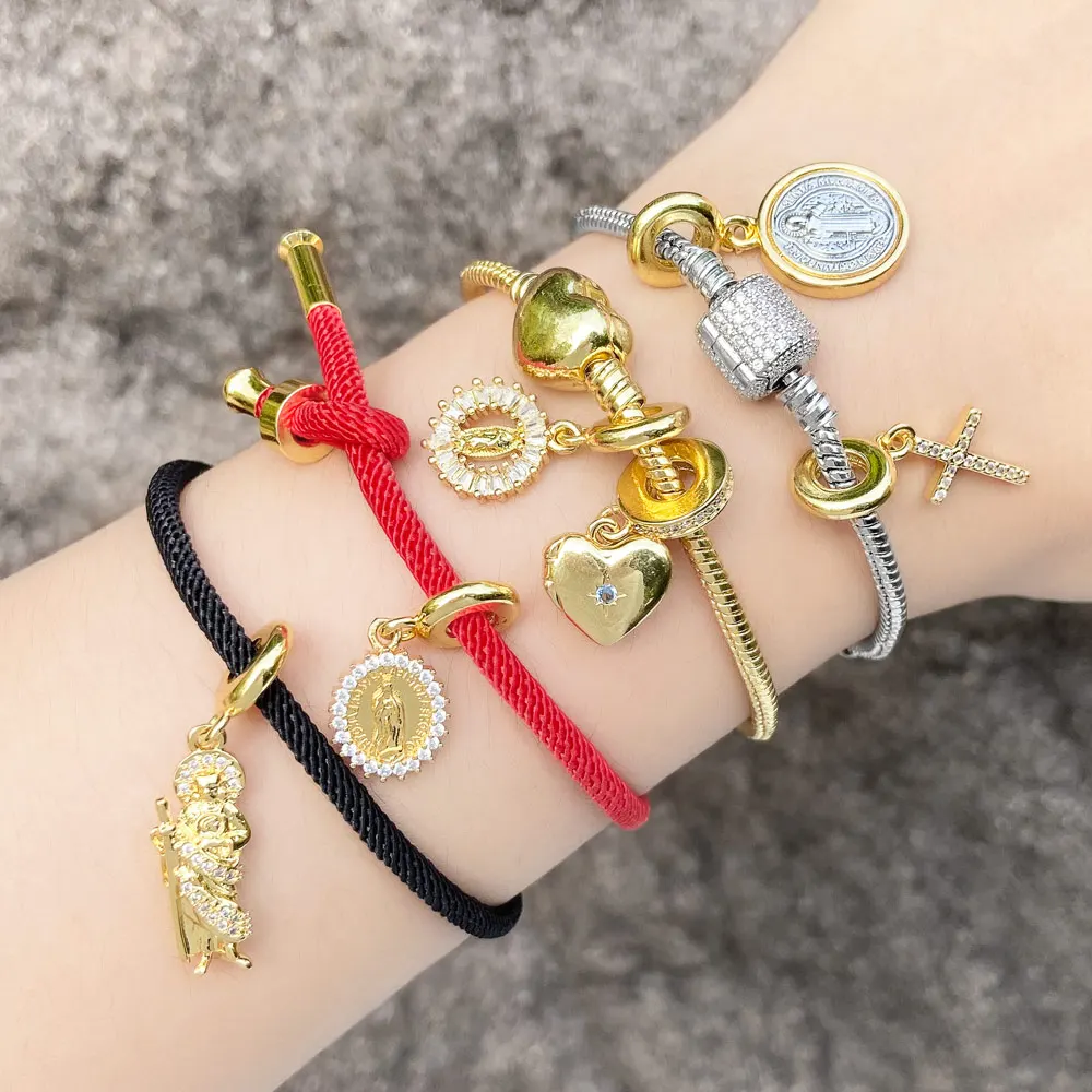 Handmade DIY Bracelets for Women Gold Plated Heart Virgin Mary Charms Creative Bracelets Amulet Jewelry Gifts brtb25