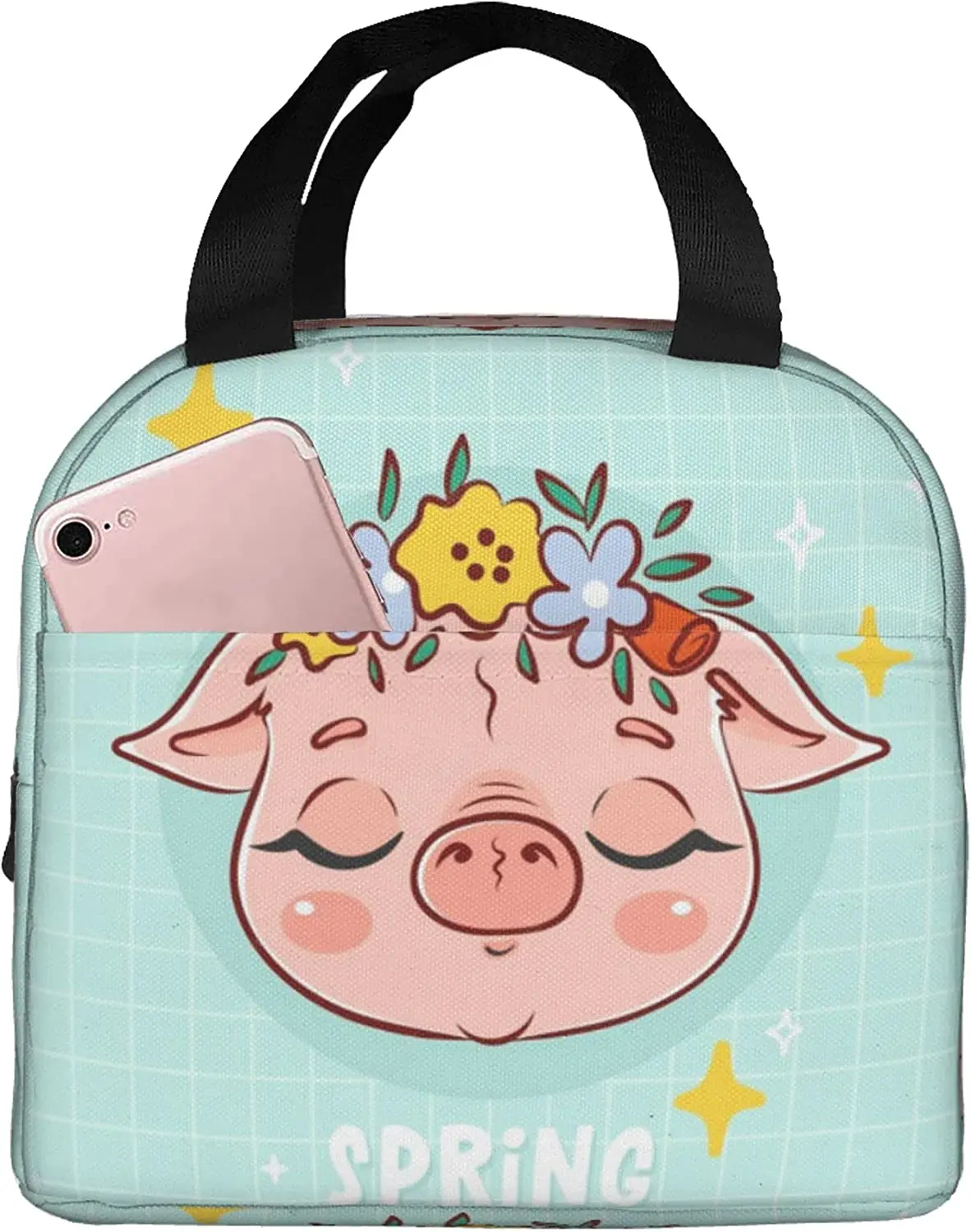 สวัสดีน่ารัก Pig Face ถุงอาหารกลางวันสําหรับผู้หญิงกล่องอาหารกลางวันฉนวน Cooler Thermal Tote Bag สําหรับผู้ใหญ่หญิงทํางานโรงเรียนเดินป่าปิคนิค