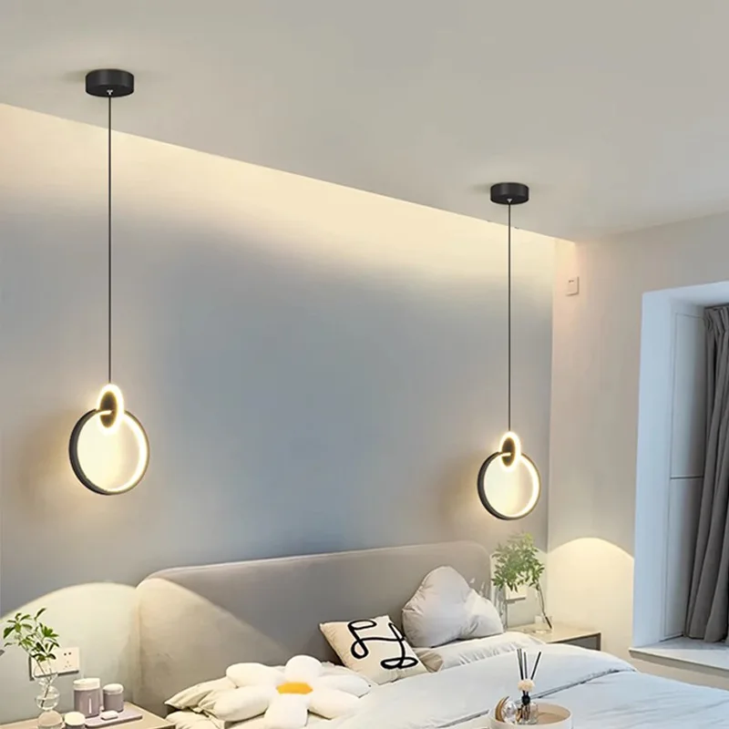 Modern LED Room Decor Indoor Lighting Bedside Living Room Circle Acrylic Hanging Lamps for Ceiling Pendant Light Chandeliers