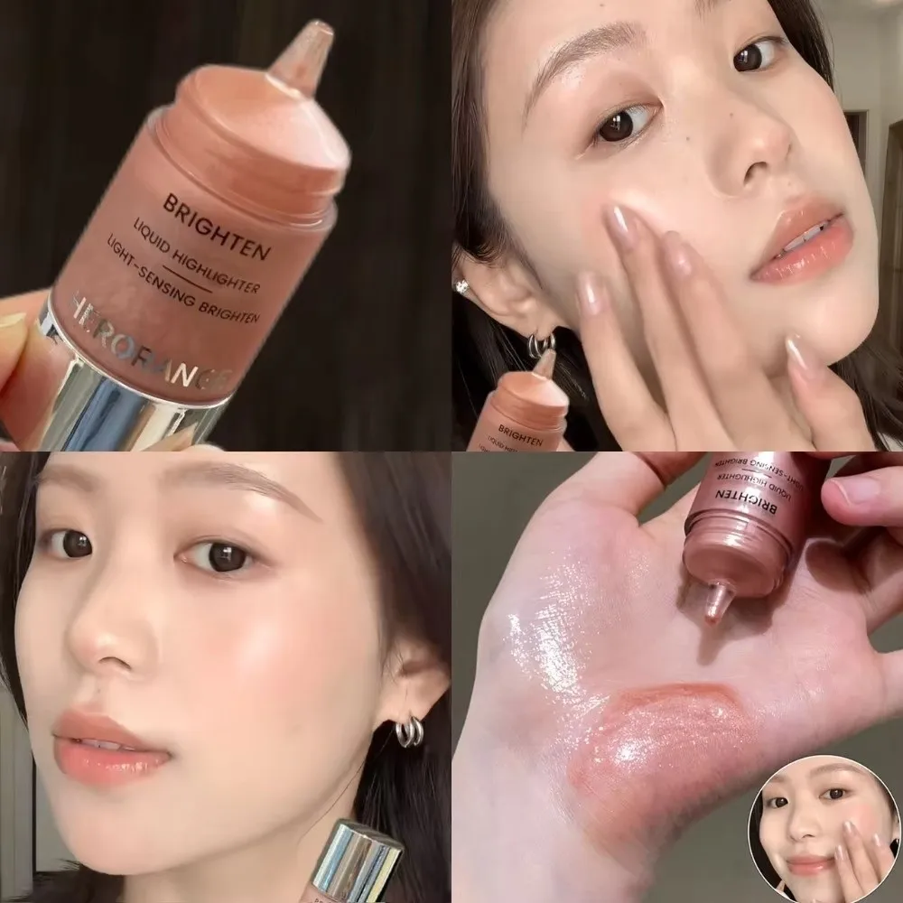 Korean Style Liquid Highlighter Blush Non-Sticky Formula Lasting Wear Shimmer Powder Makeup Natural Finish Light Sensing