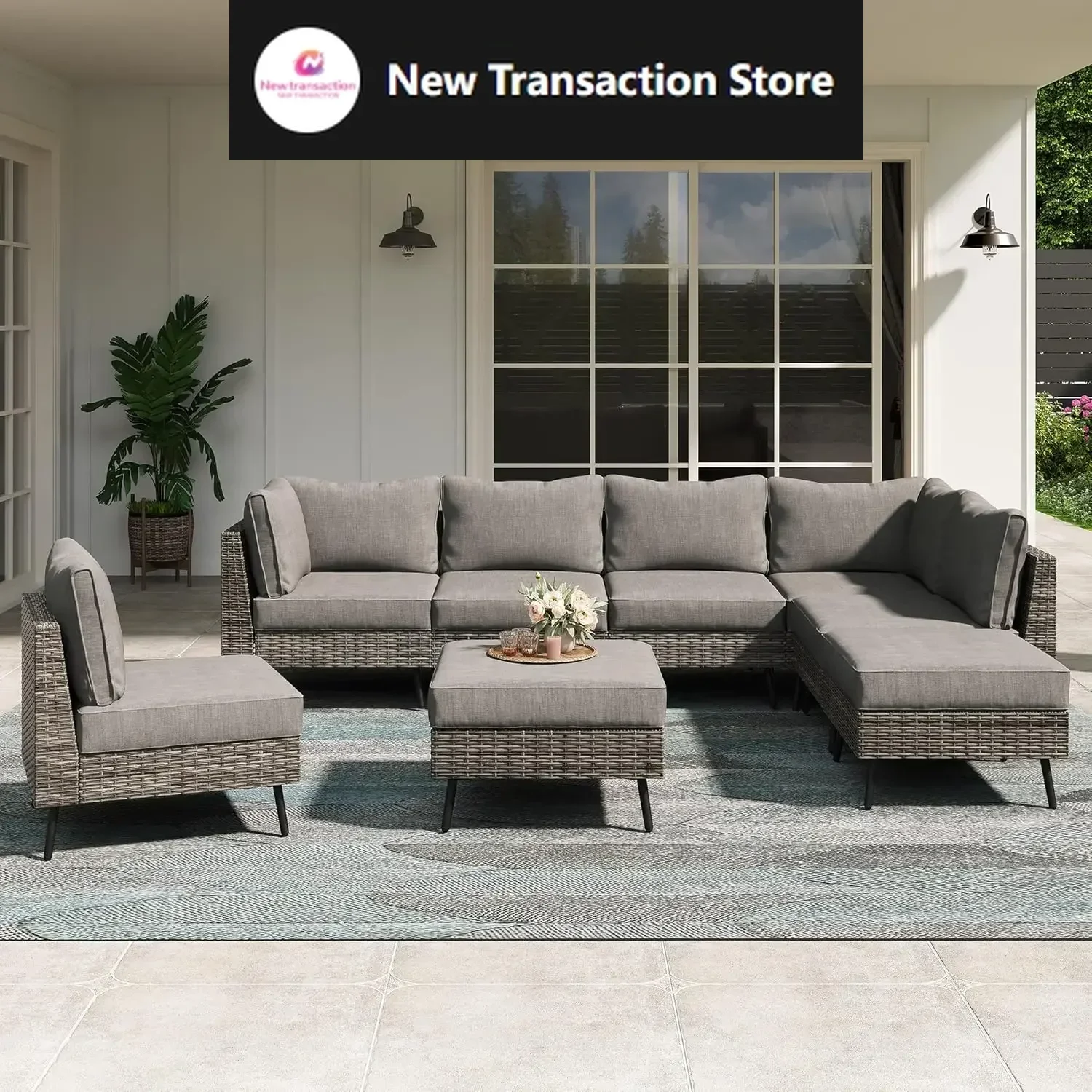 

8 Piece Outdoor Sectional Sofa PE Rattan Patio Conversation Sets, All Weather Patio Furniture Set with Thick Cushions for Garden