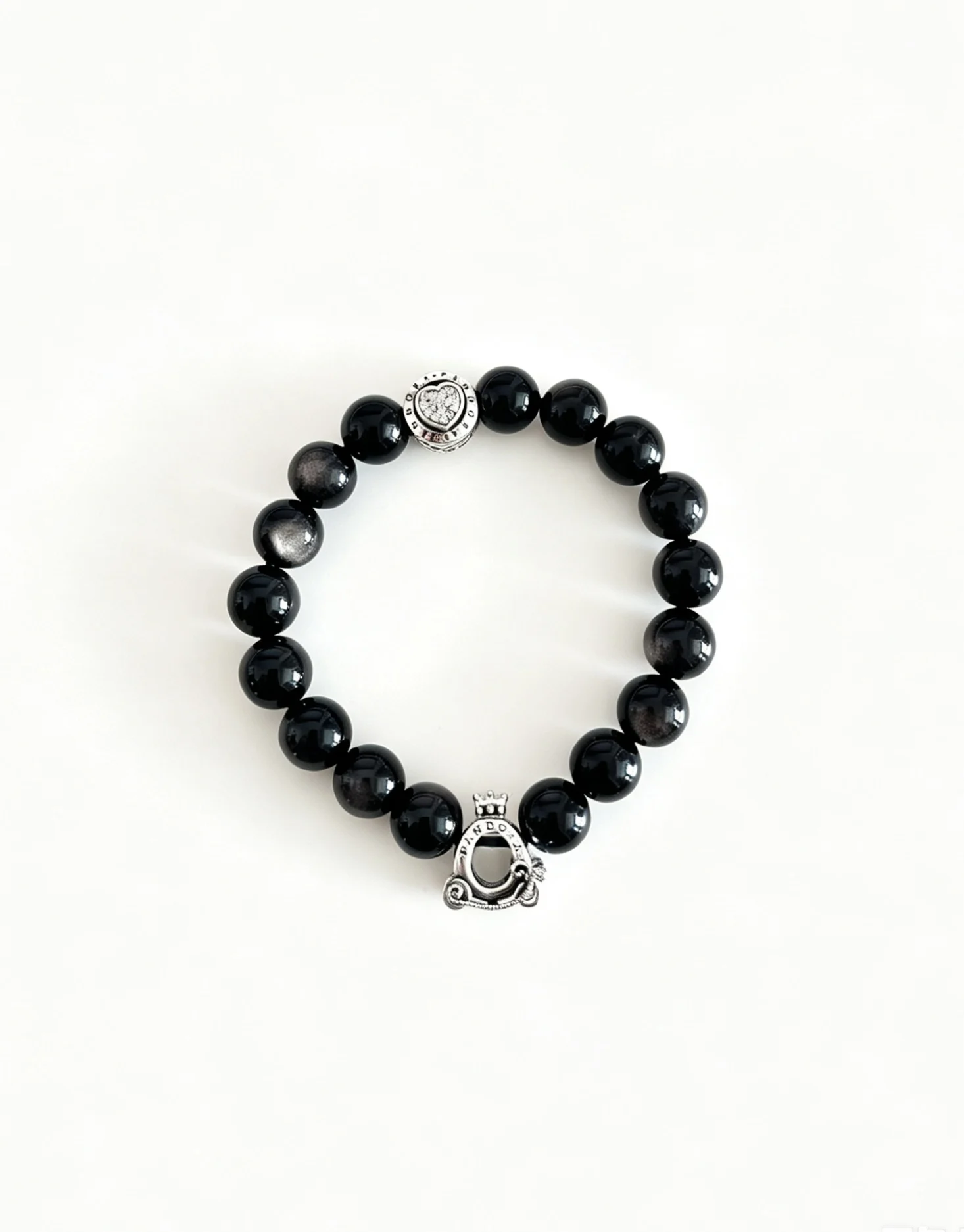 

Silver Obsidian Crown Charm Bracelet - Protective & Grounding Energy Jewelry