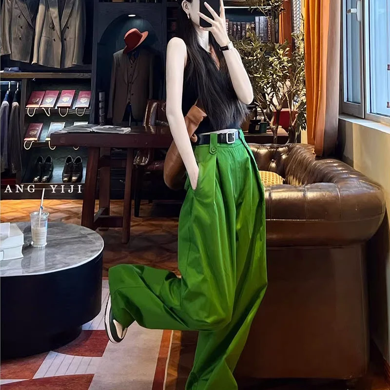 

Summer High Waist Women's Faion Set Ele Godd Sle Premium Wide Leg Pants Casual OL Sle Slim Fit ort Sve