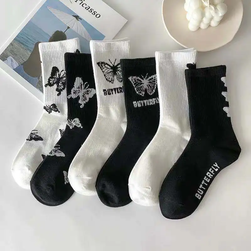 New High Quality Butterfly Short Sox Women Light Bright Crew Streetwear Harajuku Skateboard Hip Hop Black Socks