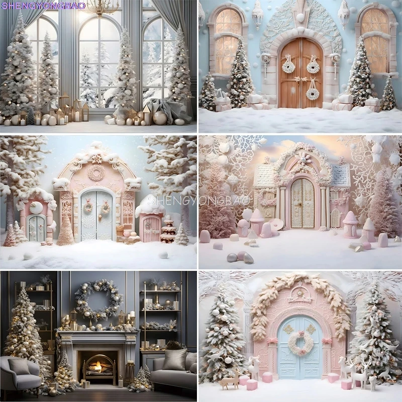 

Christmas Day Photography Backdrops Prop New Year Party Decoration Xmas Tree Window Candy Snowflakes Photo Background BR-01