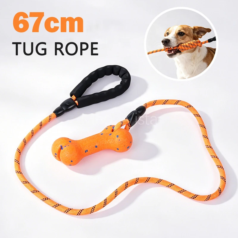 

67cm Tug Rope Dog Toys with Foam Handle Bite-Resistant ETPU Bone Shaped Outdoor Training Interactive Chew Toy Medium Large Dogs
