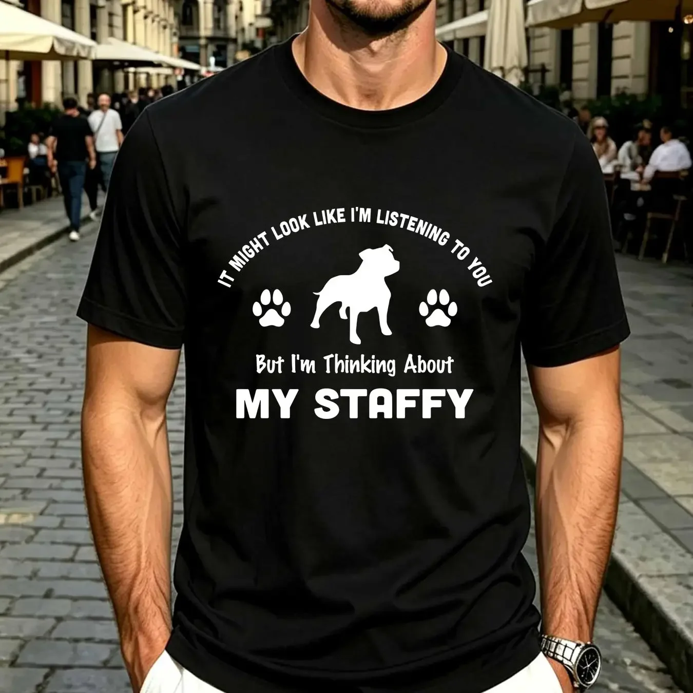 washed T Shirt Looks Like I'm Listening Thinking About My Staffy Dog Dad Owner s Funny Staffordshire Bull Terrier vintage homme