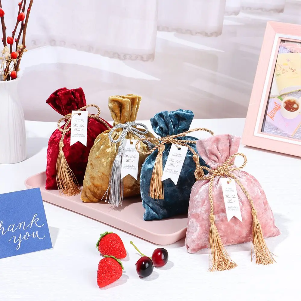 Portable Trendy Tassel Bag Velvet Candy Bag Gift Bags Drawstring Pocket Candy Pouches