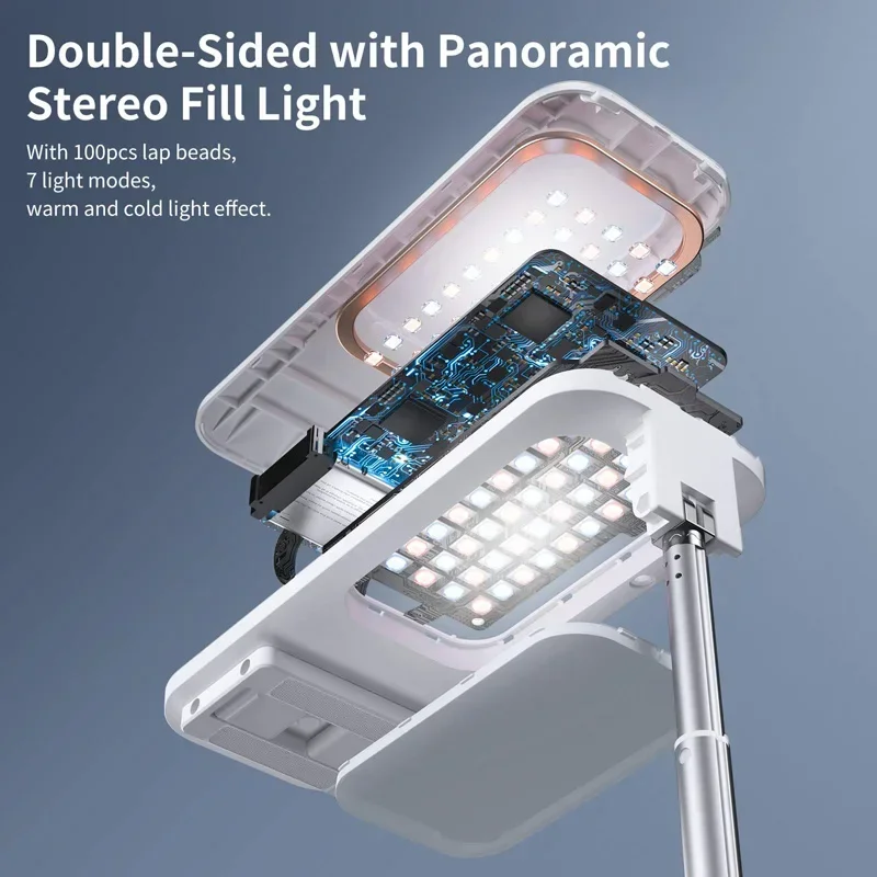 Multifunction PTZ Mobile Phone Live Dual Holder with 1000mAh Fill Light  Bluetooth Remote Control Retractable Shooting Stand image 6