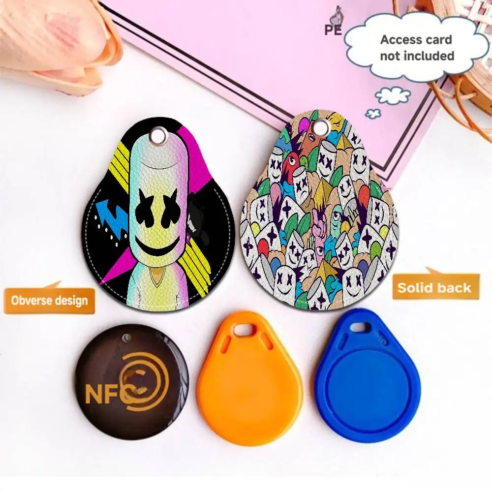 DJ-M-MARSHMELLO 1PCS PU Leather Keychain Protective Case Door Lock Access Control Tags Card Bag Key Tag Ring